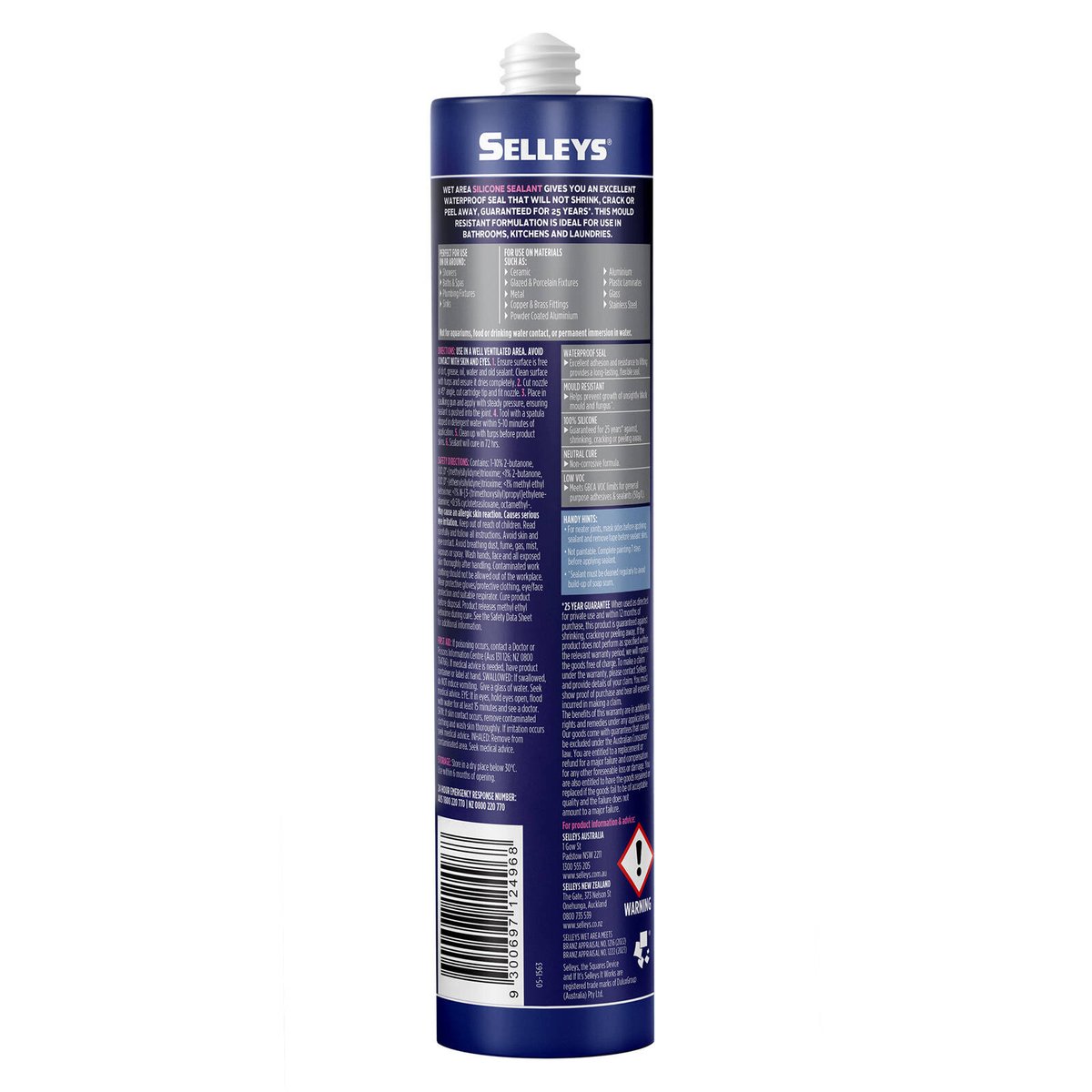 Selleys Wet Area Waterproof Silicone Sealant 300g Dark Grey - For Bathrooms, Kitchens & Laundries