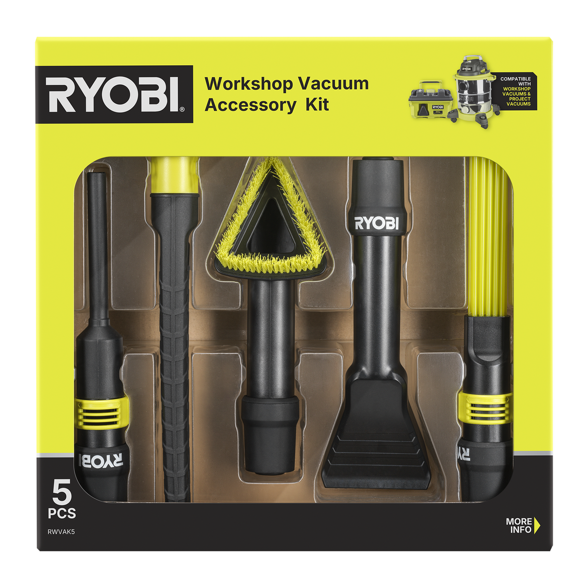 Ryobi 5 Piece Wet and Dry Vacuum Accessory Set - 400mm x 80mm x 420mm - Versatile Attachments - SuperSaverAU - view 2