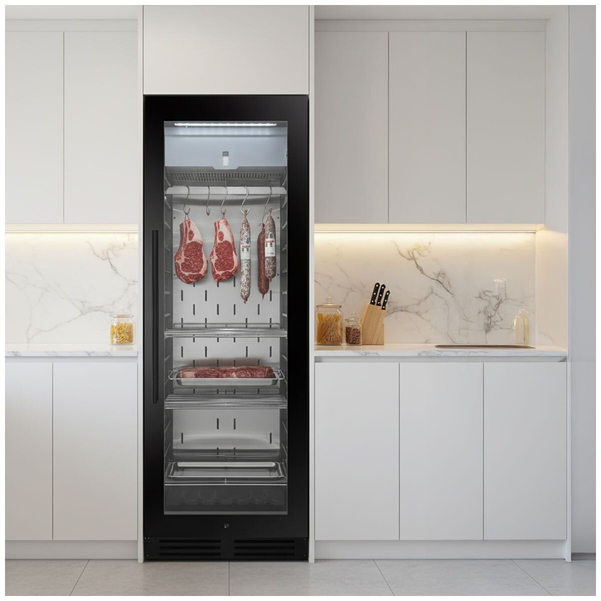KingsBottle 352L Freestanding Steak and Meat Ager - Black, Right Hinge, Glass Door - KB180SA-FG-RHH