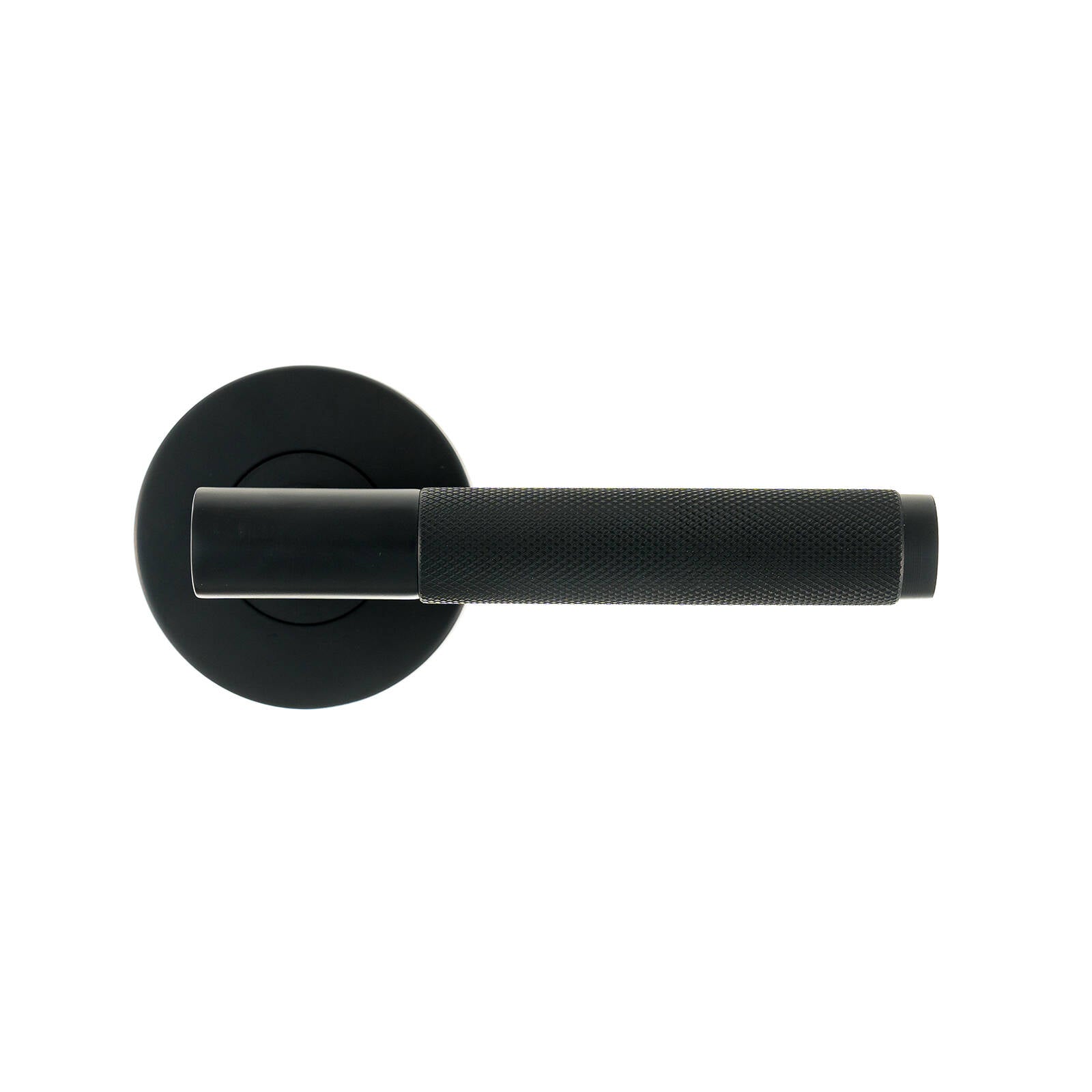 Ikonic Knurled Privacy Lever Set Matte Black, Zinc Construction, Snib Lock for Bathroom & Bedroom Doors