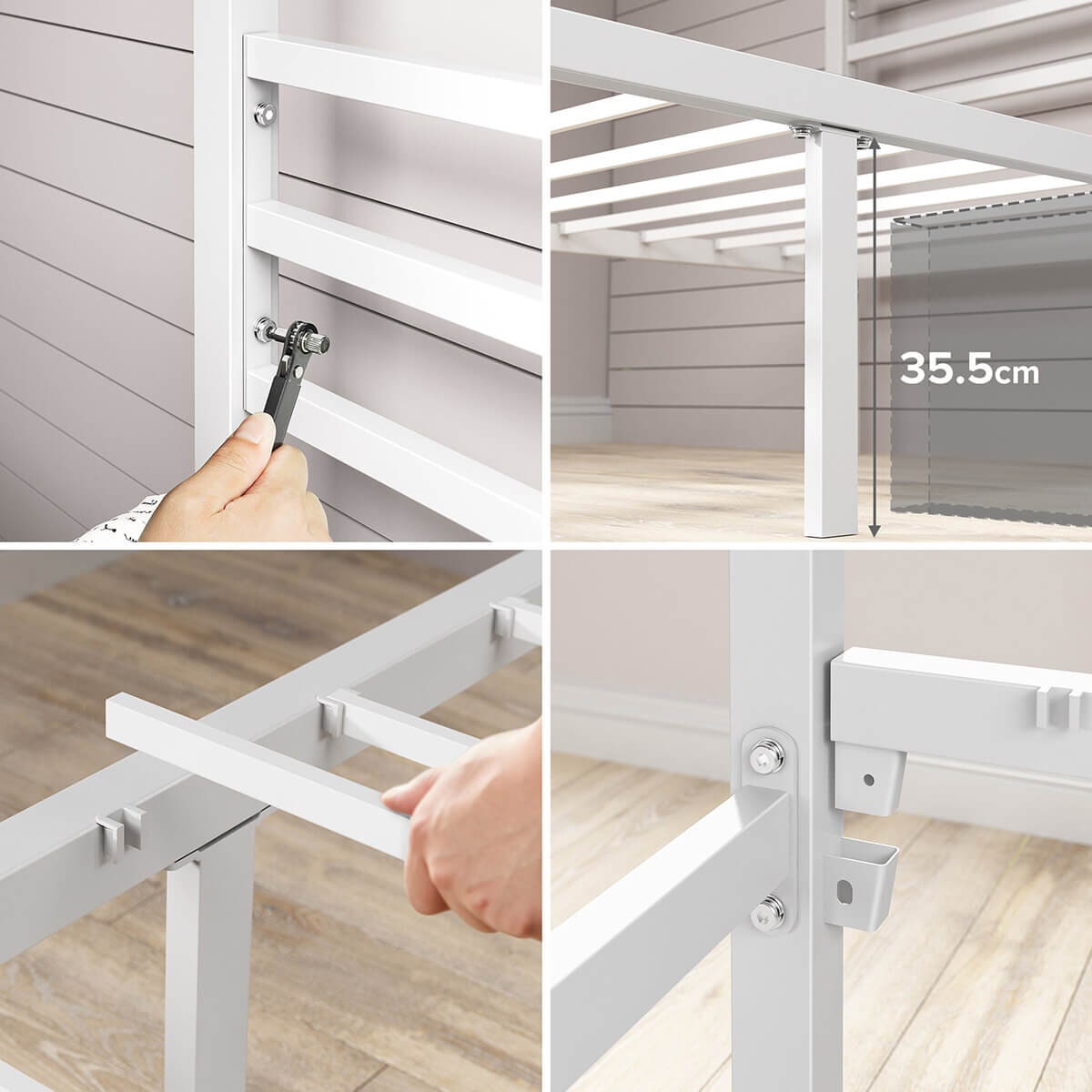 Zinus Double Metal Canopy Bed Frame - White Steel Frame, Slatted Platform, 280kg Capacity - AU-CPBFW-D