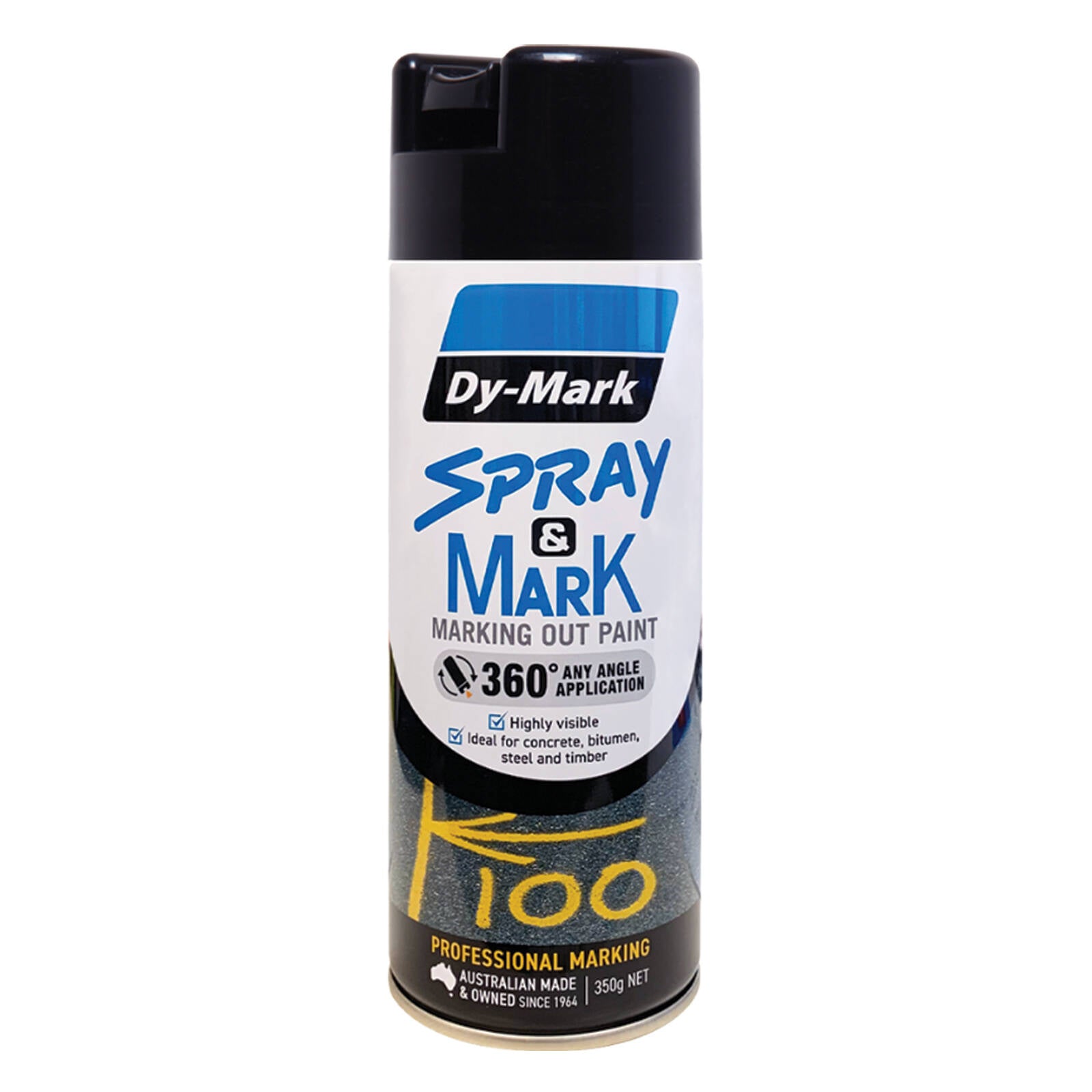 Dy-Mark 350g Black Spray & Mark Paint - Gloss, High Opacity, Splatter Resistant Outdoor