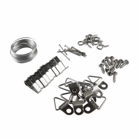 Everhang 8kg Zinc Plated Picture Hanging Kit - Steel, Hooks, Triangles, Screw Eyes & Wire