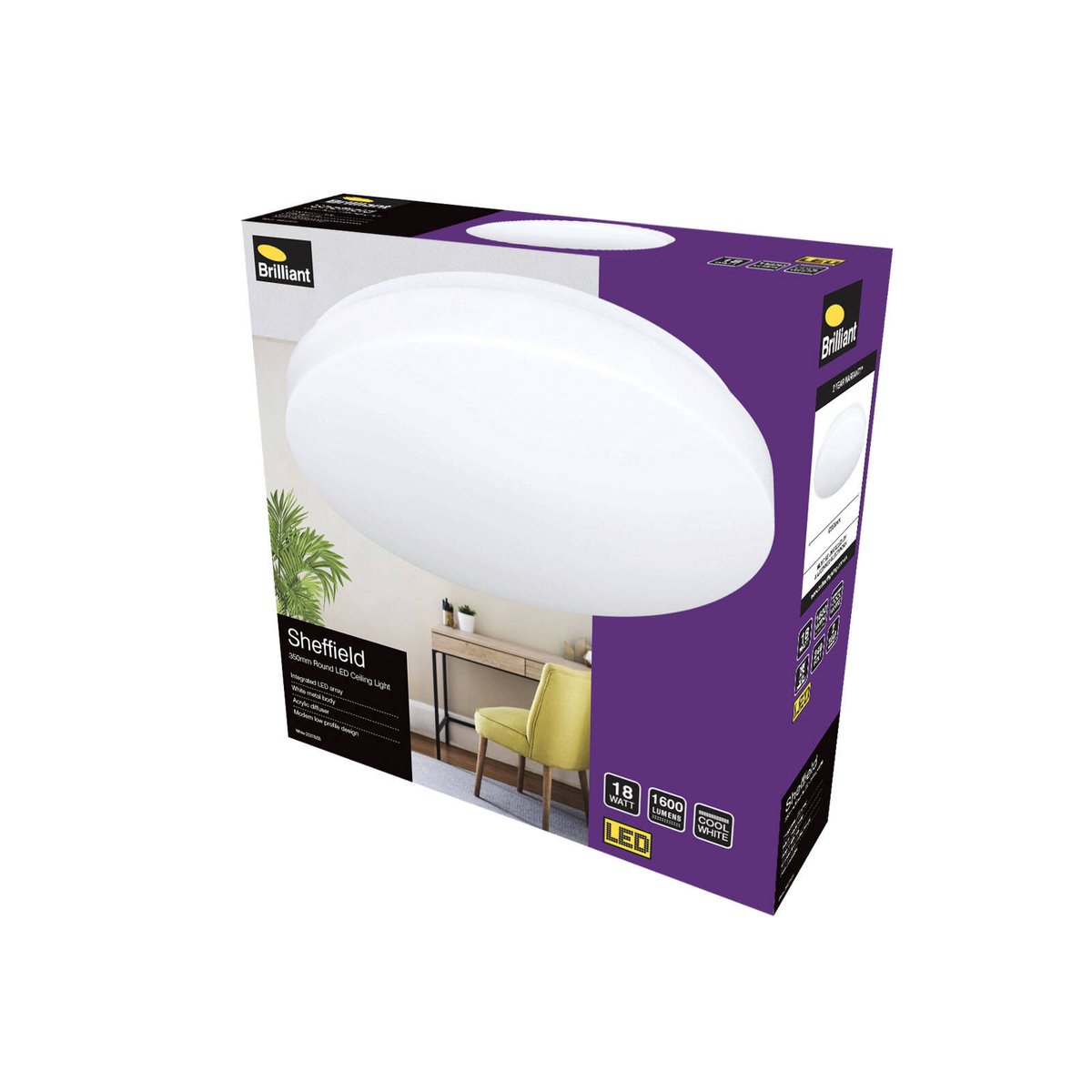 Brilliant 35cm White 18W LED Sheffield Oyster Ceiling Light 20378/05