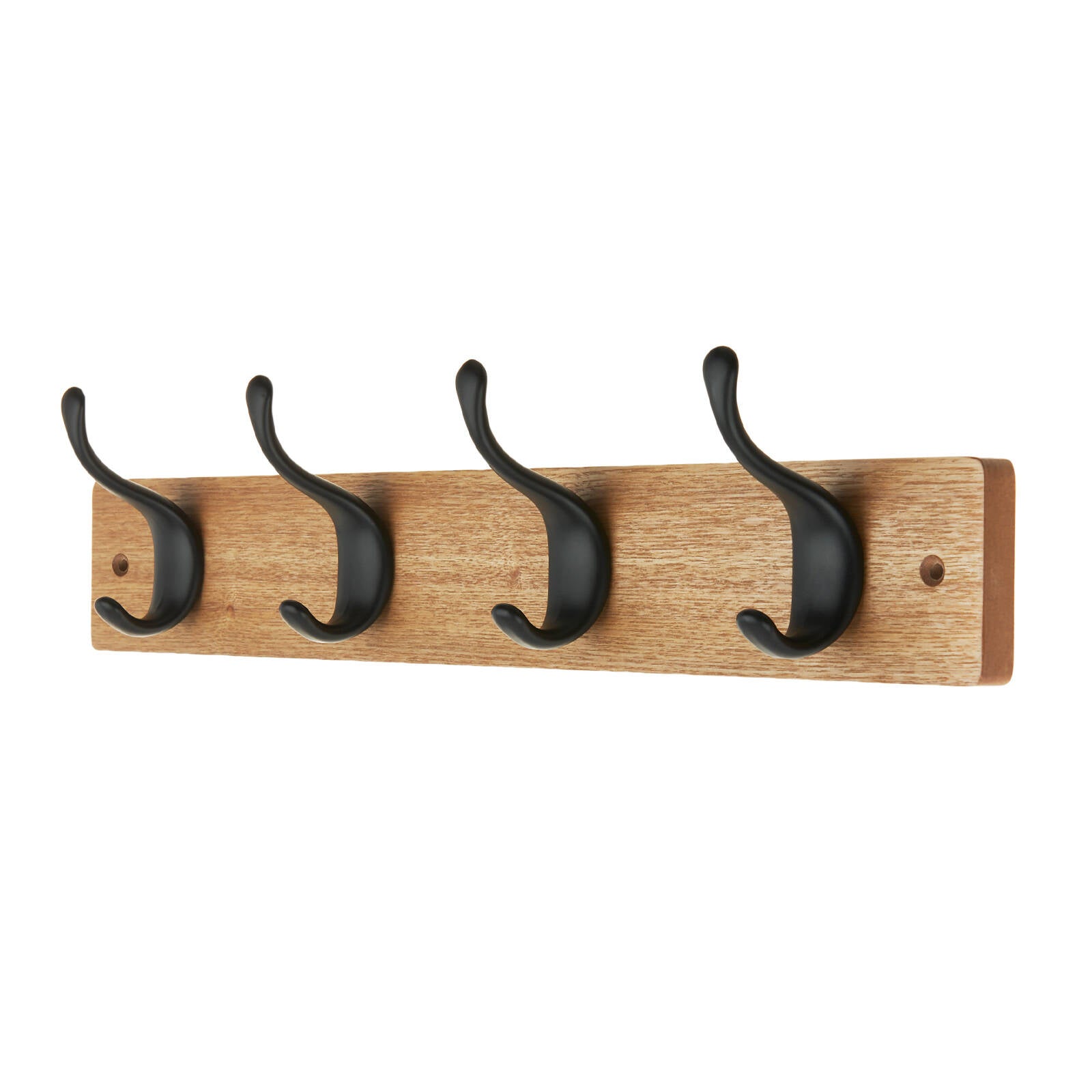 Adoored 4 Double Black Hook Pine Board Decorative Hook Rack, Timber/Steel