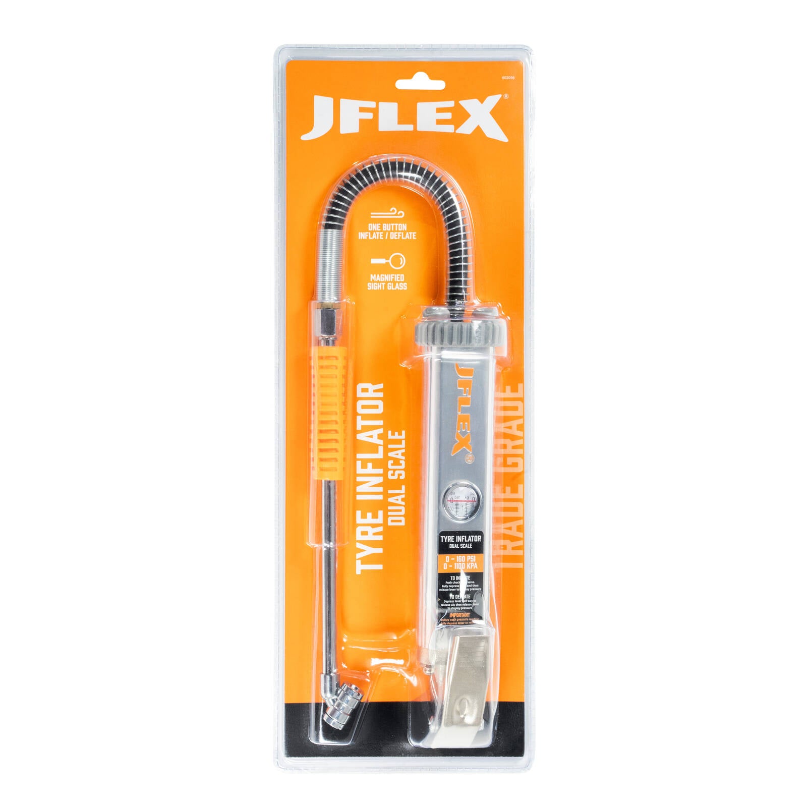 JFLEX Dual Scale Tyre Inflator with 420mm Hose and Swivel Chuck