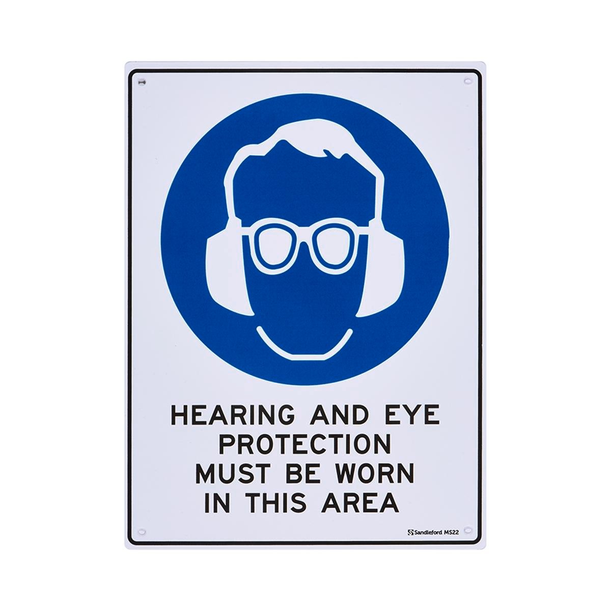 Sandleford Hearing & Eye Protection Must Be Worn Sign 300 x 225mm Polypropylene Black/White/Blue