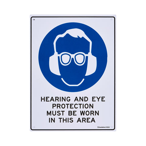 Sandleford Hearing & Eye Protection Must Be Worn Sign 300 x 225mm Polypropylene Black/White/Blue
