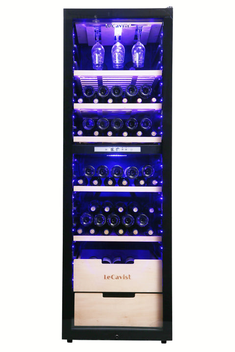 LeCavist Cuvee Rothschild 226 Bottle Dual Zone Wine Fridge - Black - Beech Wood Shelves - LCS230VN2Z1D