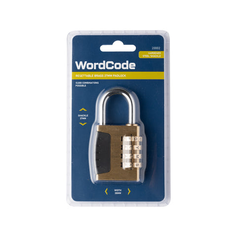 Wordcode 38mm Brass 4 Dial Resettable Combination Padlock