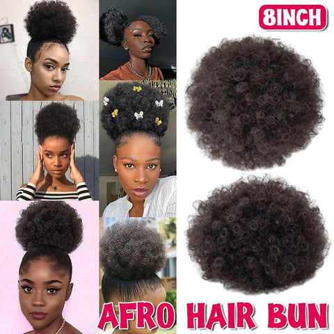 Afro Curly Puff Bun Hairpiece, 8 Inch (20.3 cm), Black