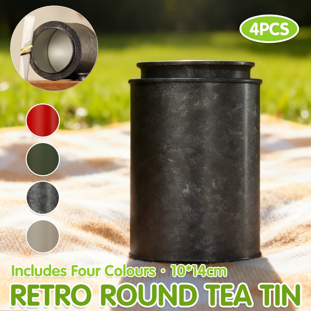 Airtight Retro Tea Coffee Bean Storage Tins, Pack of 4
