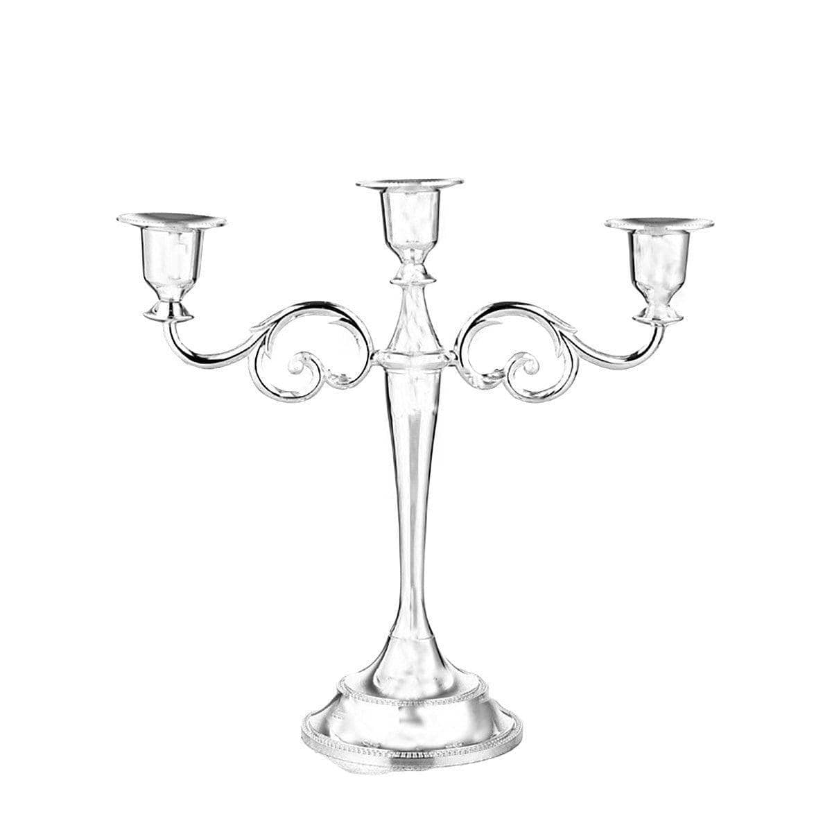 Alloy Candelabra Candle Holder Stand for Weddings and Home Decor - 3 Arm, Silver