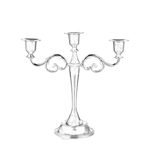 Alloy Candelabra Candle Holder Stand for Weddings and Home Decor - 3 Arm, Silver