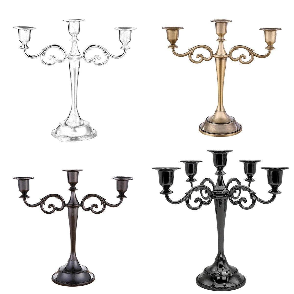 Alloy Candelabra Candle Holder Stand for Weddings and Home Decor - 3 Arm, Silver - view 3