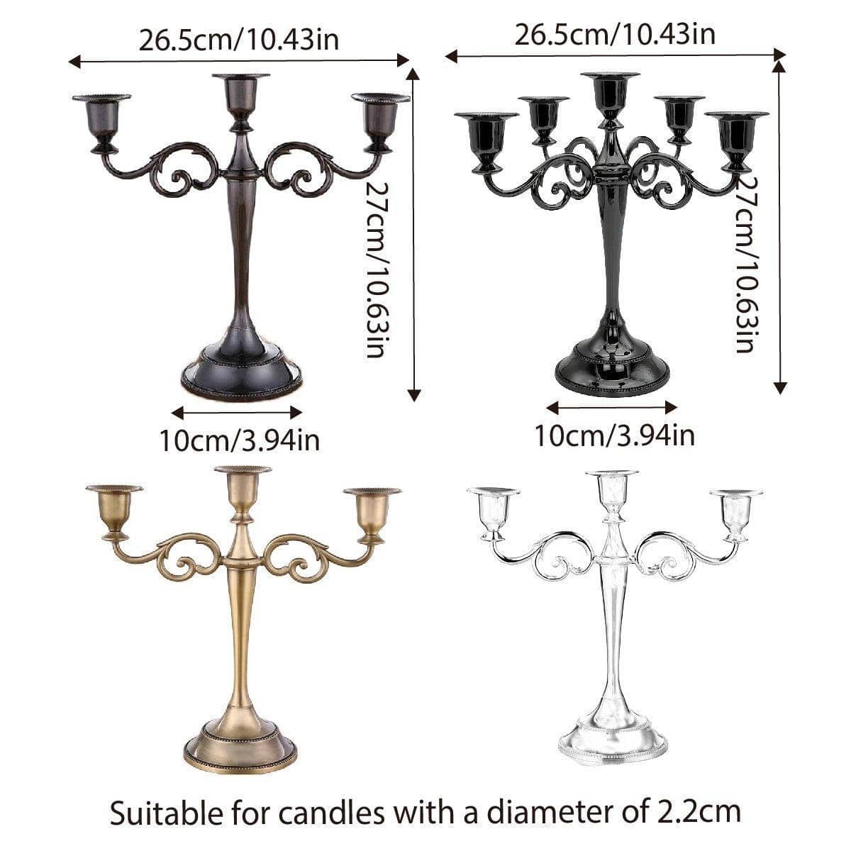 Alloy Candelabra Candle Holder Stand for Weddings and Home Decor - 3 Arm, Silver - view 4