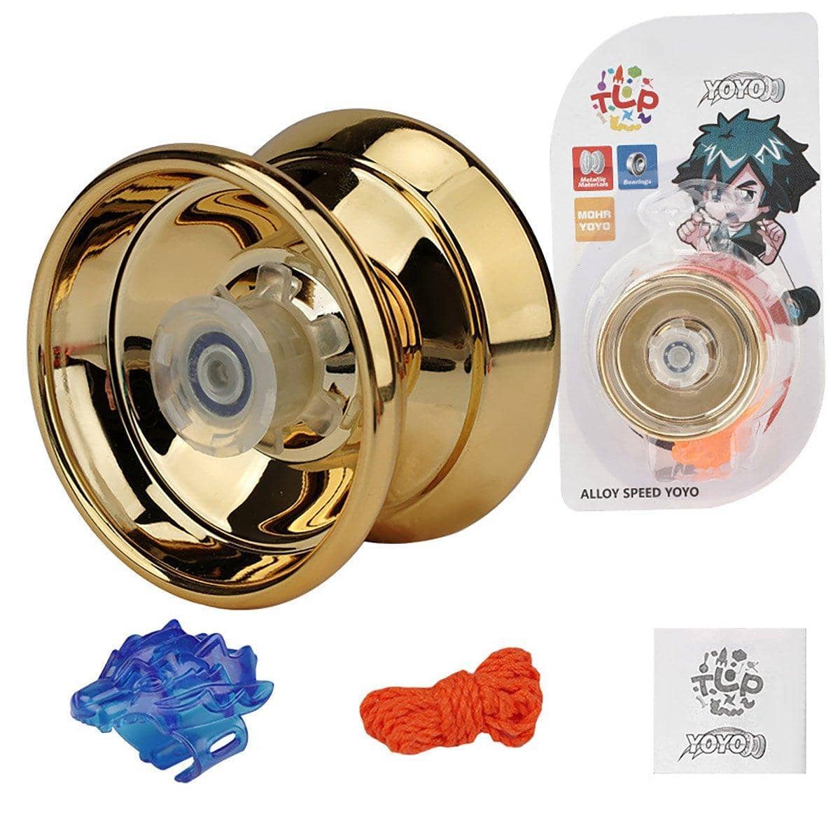 Alloy Metal Yo-Yo with Ball Bearing, Spare String and Finger Guard - Gold