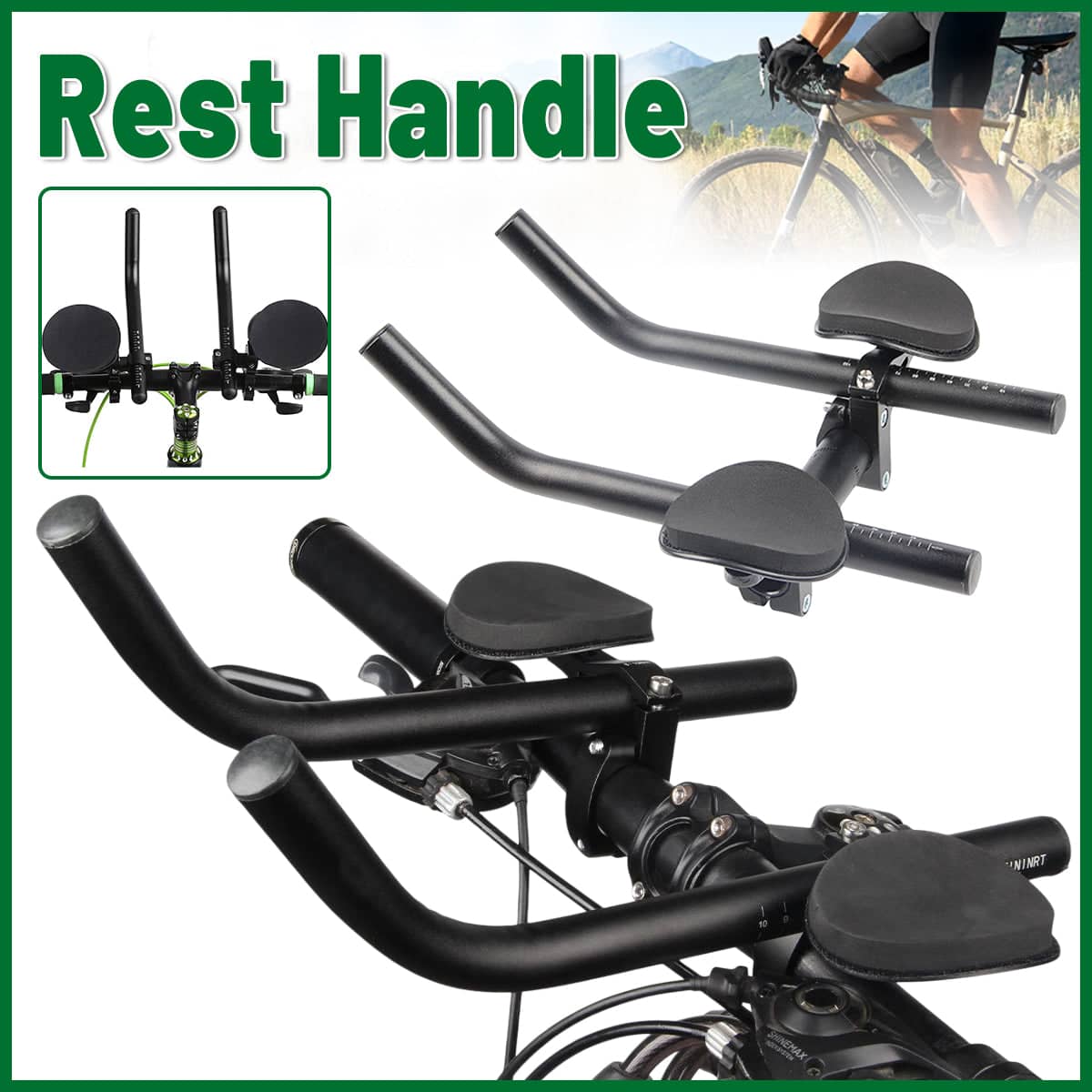 Alloy Split Triathlon Aero Handlebar with Armrest Pads for Road and Mountain Bikes