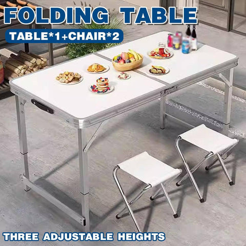 Aluminium Alloy Folding Picnic Table with 2 Stools - Portable 3-Piece Set