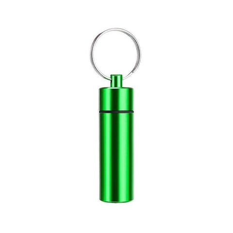 Aluminium Pill Box Keychain Holder, 60 x 17 mm - Green