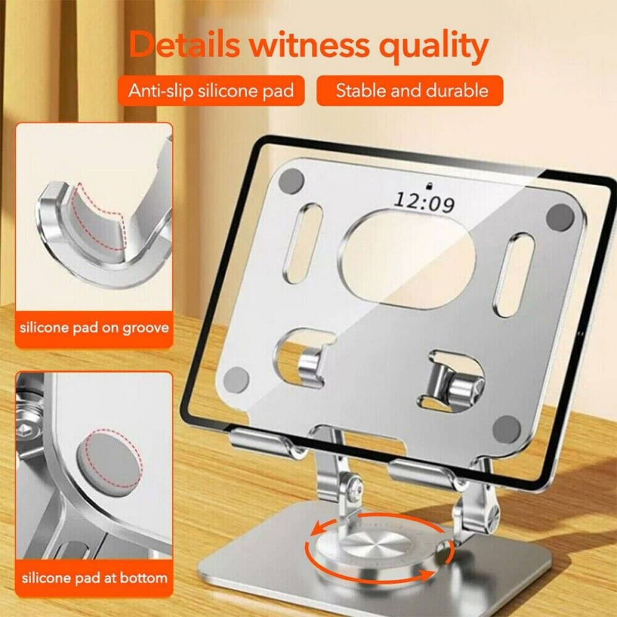 Aluminium Tablet and Phone Stand with 360 Degree Rotating Base and Adjustable Height - view 4