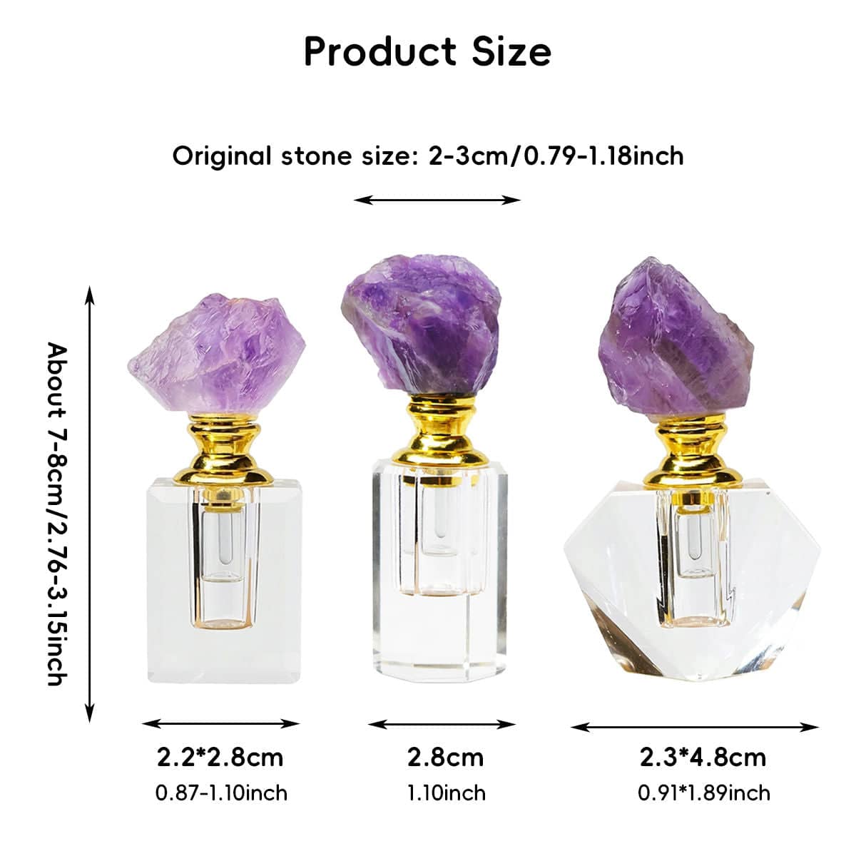 Amethyst Crystal Cap Glass Perfume Bottle, Empty and Refillable - Tall Cylinder Style - view 4