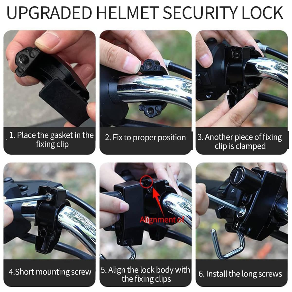 Anti-Theft Motorcycle Helmet Lock with Key, Metal Handlebar Hook - view 4