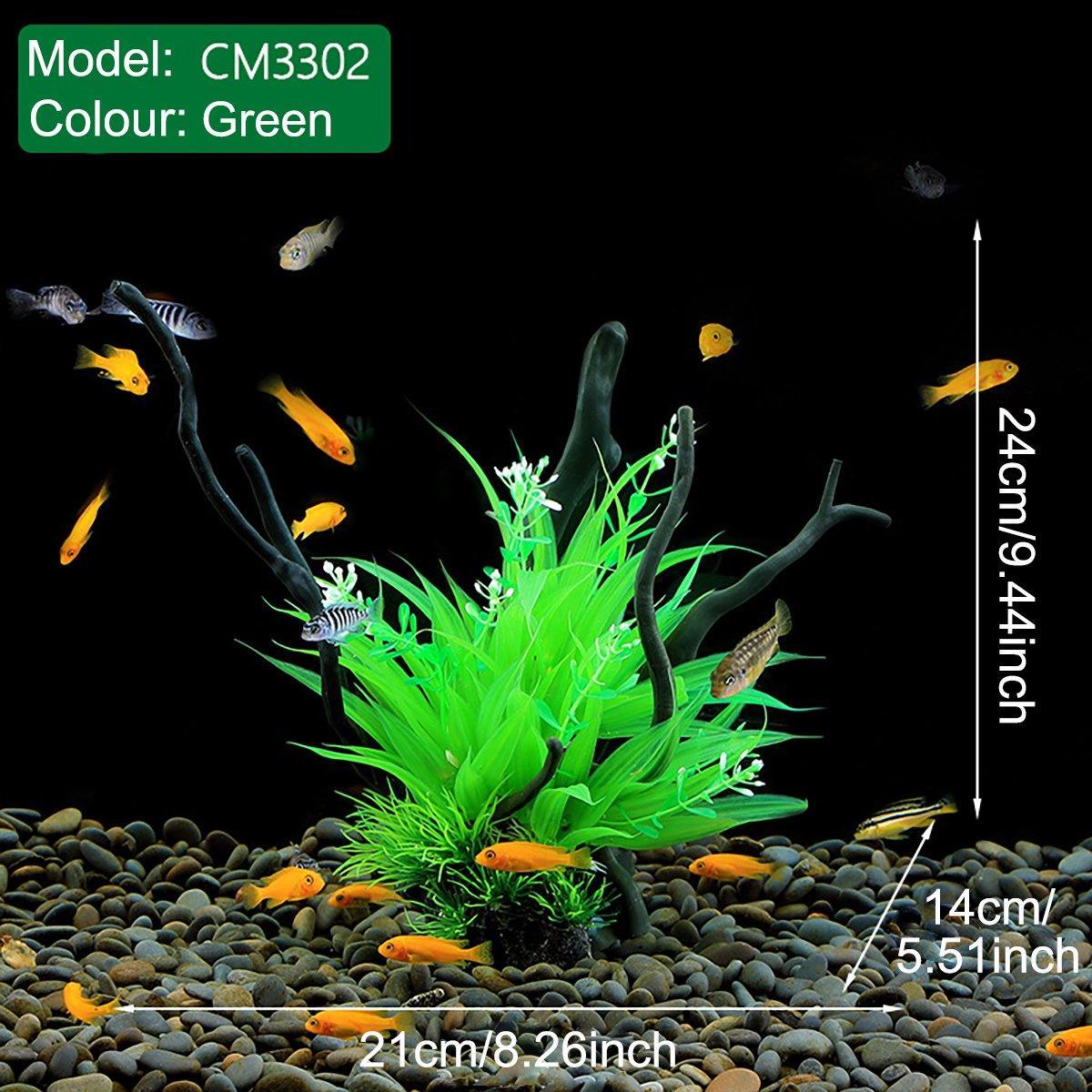 Aquarium Decoration Set with Artificial Wood and Plants - CM2401-Green - view 22