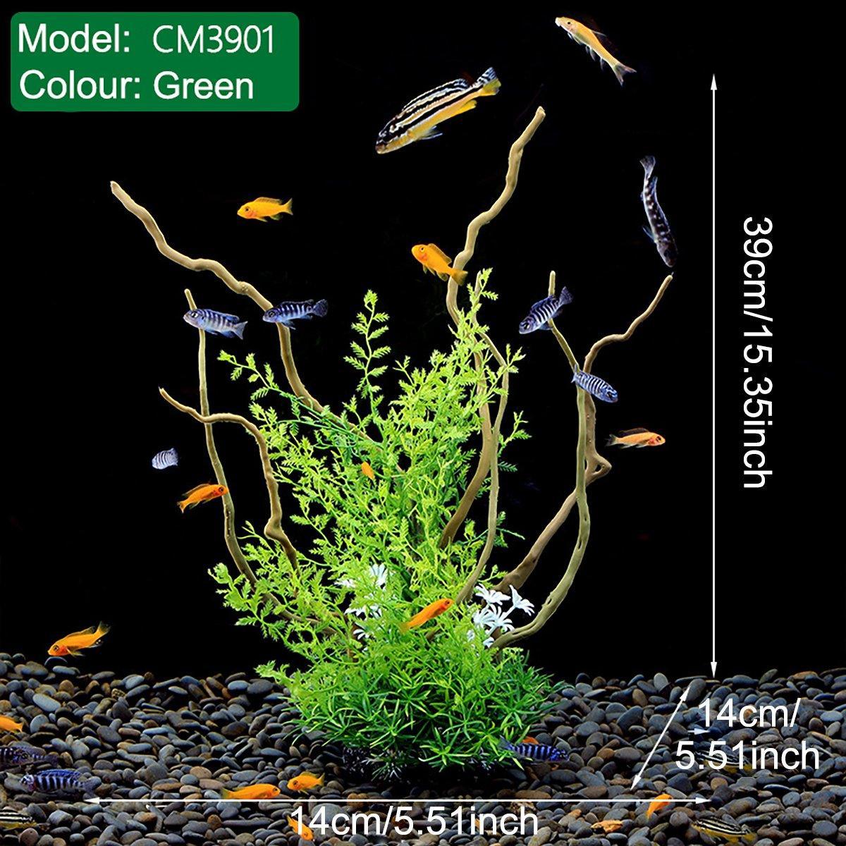 Aquarium Decoration Set with Artificial Wood and Plants - CM2401-Green - view 24