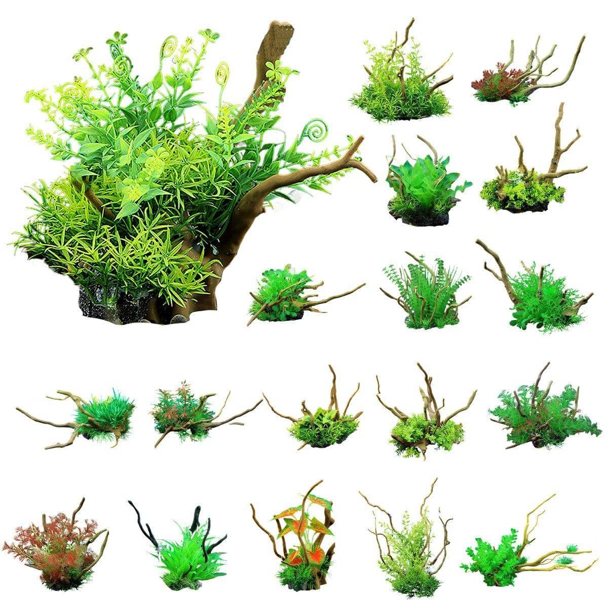 Aquarium Decoration Set with Artificial Wood and Plants - CM2403-Green - view 3