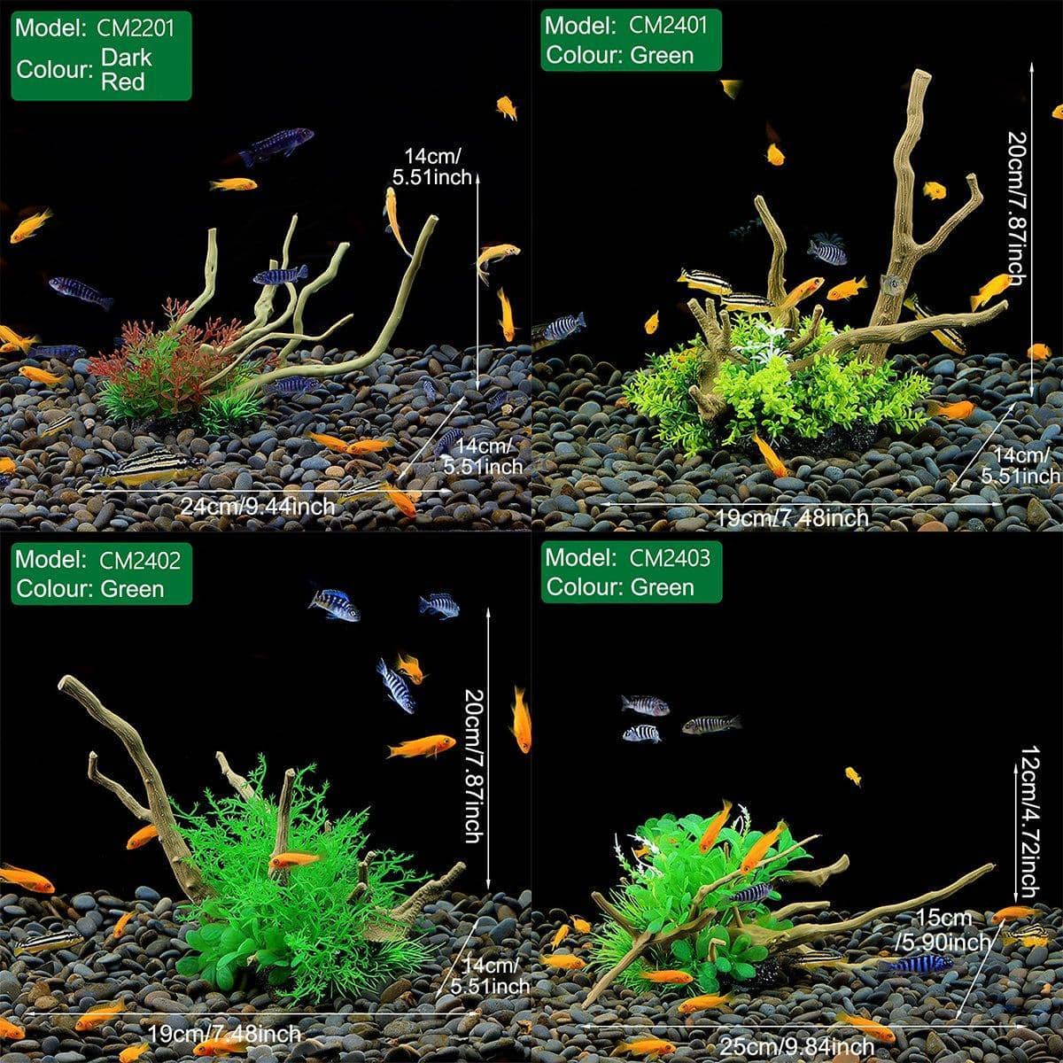 Aquarium Decoration Set with Artificial Wood and Plants - CM2405-Green - view 5