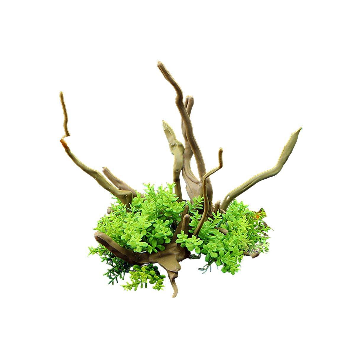 Aquarium Decoration Set with Artificial Wood and Plants - CM2502-Green