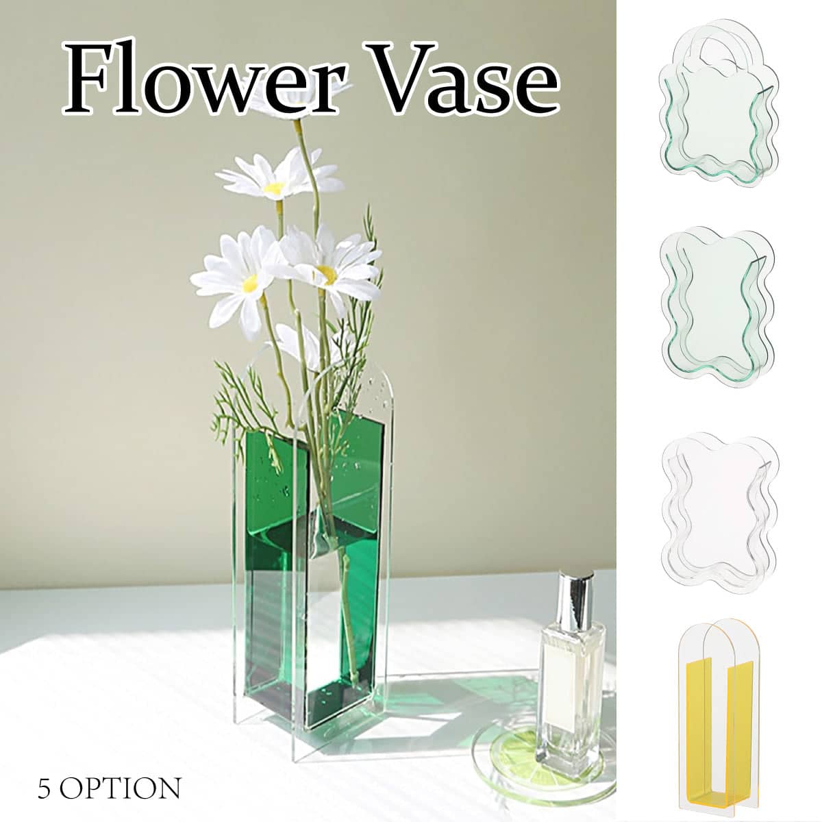 Arch Shaped Acrylic Flower Vase - Clear and Green - view 2