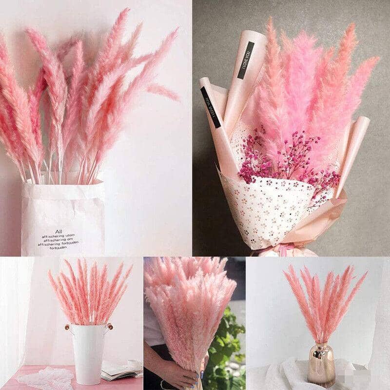 Artificial Dried Pampas Grass Flowers Bunch for Wedding Home Decor - Pink, Pack of 15 - view 5