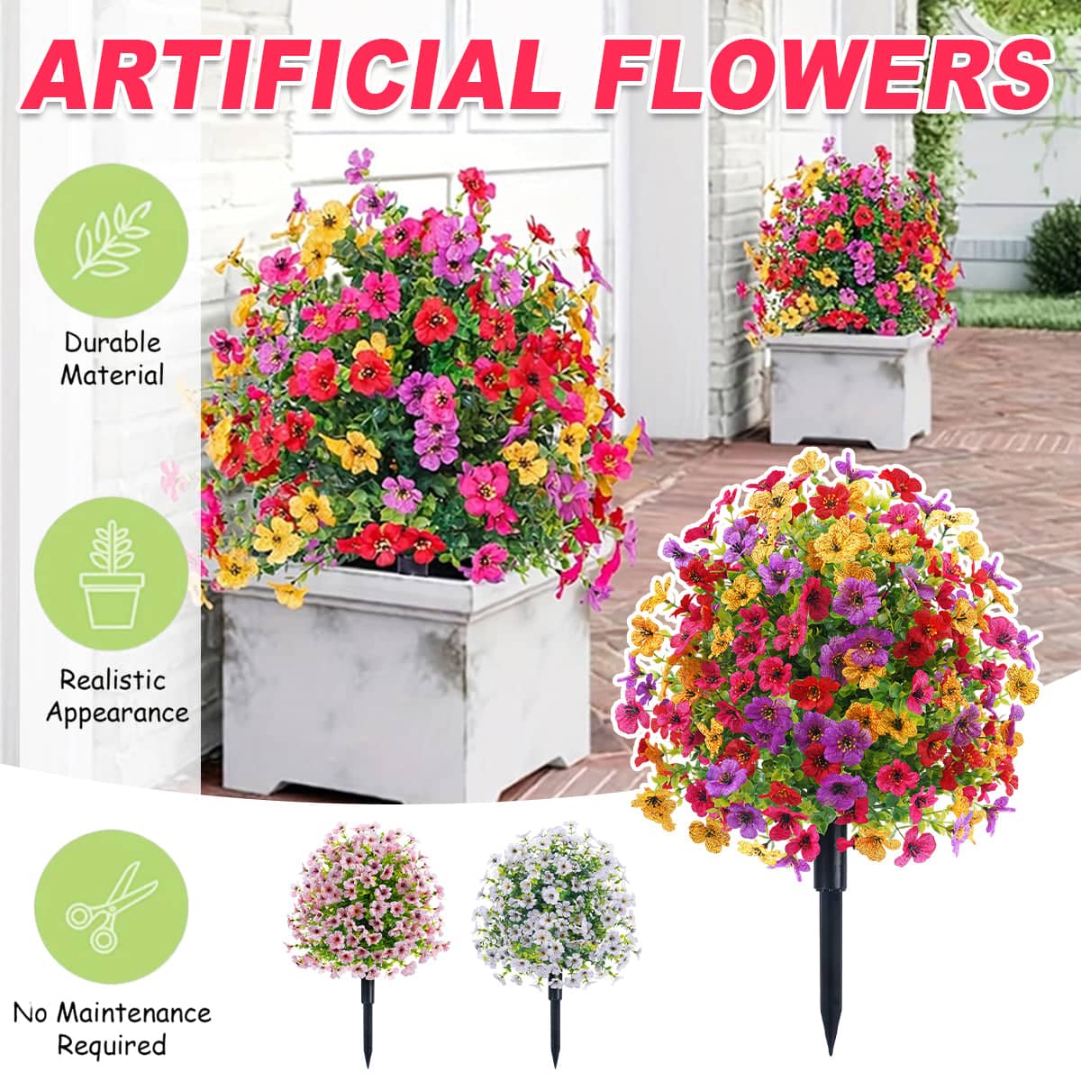 Artificial Flower Bouquet with Garden Stake - Pink - view 2