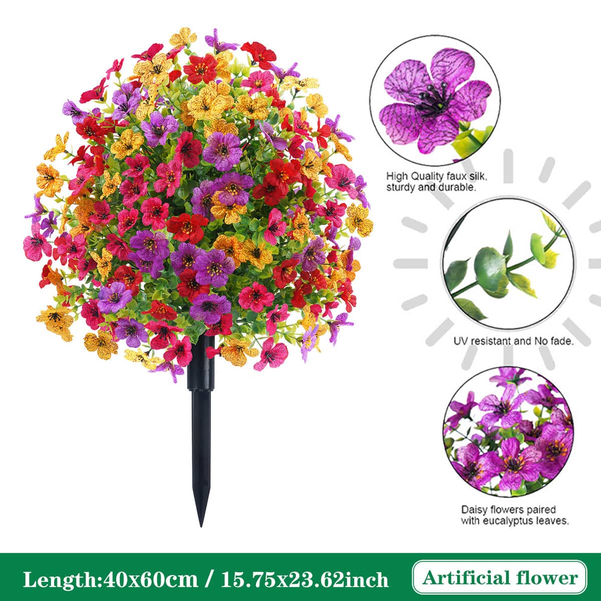 Artificial Flower Bouquet with Garden Stake - Pink - view 4