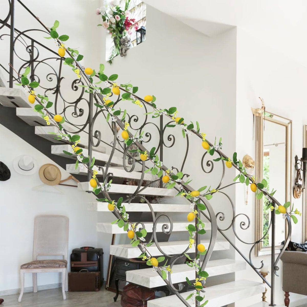Artificial Lemon Fruit Rattan Garland with Green Leaves - 185 cm - view 4