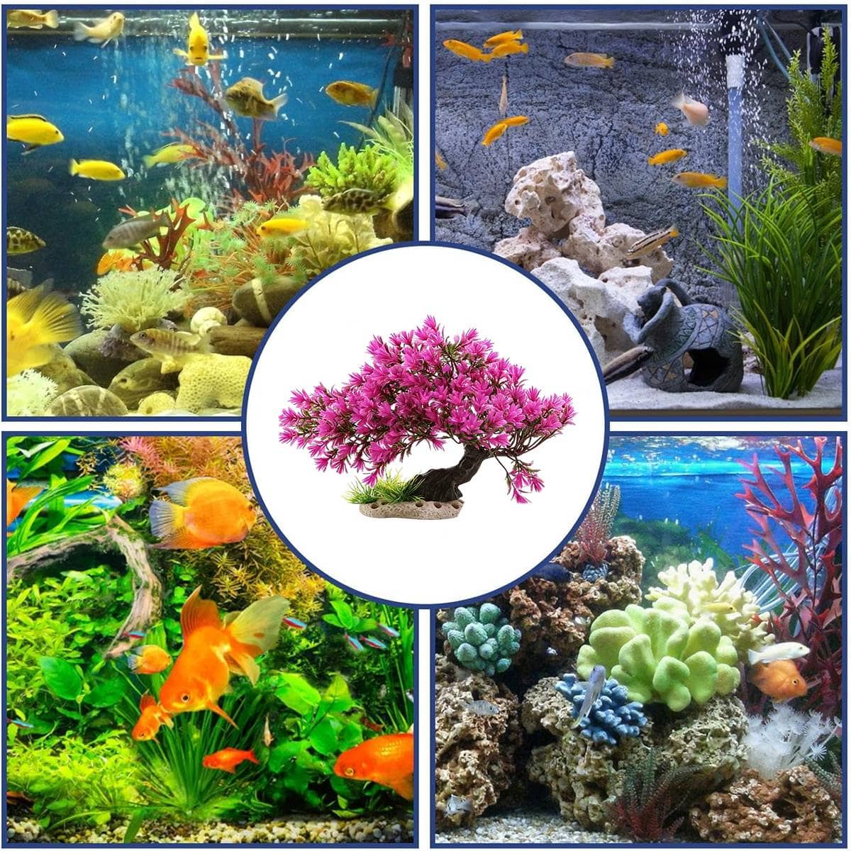 Artificial Pink Azalea Tree Aquarium Ornament Fish Tank Decoration - view 5