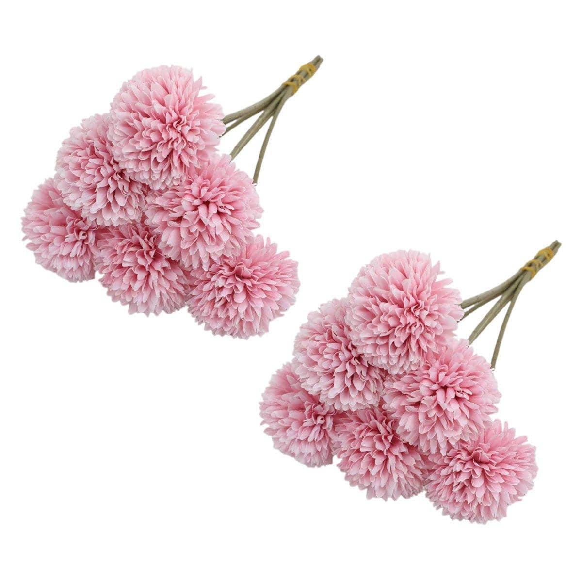 Artificial Pom Pom Flowers, Pack of 12 Stems - Pink
