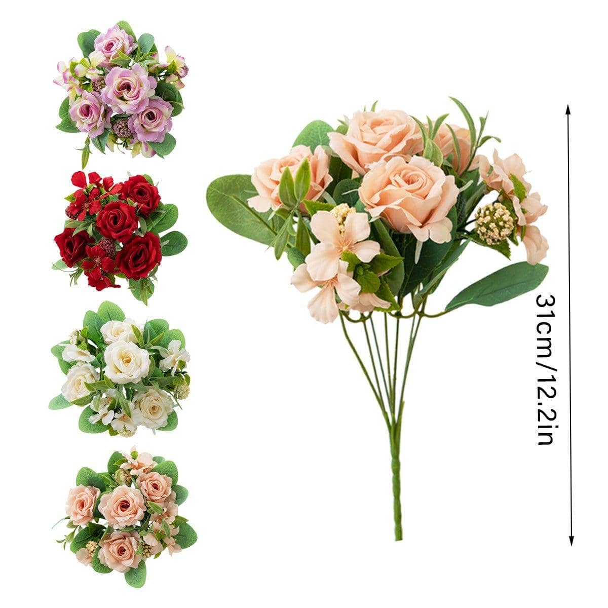 Artificial Rose Bouquets for Home Decoration, Set of 2 - White - view 4