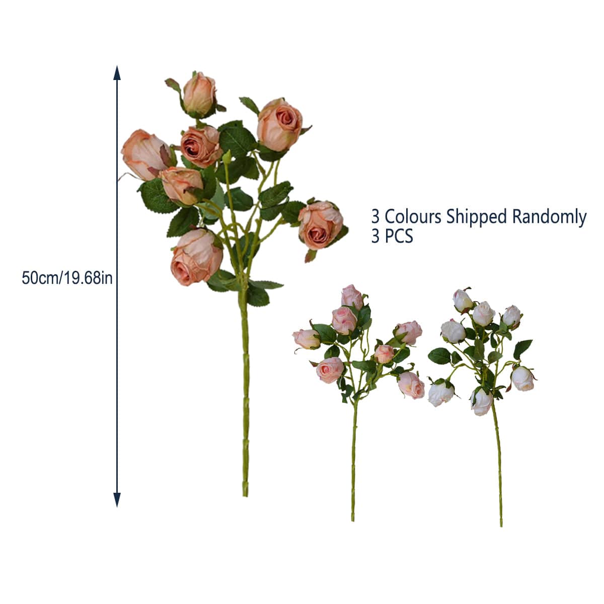 Artificial Rose Stems, 3 Pack, 7 Heads - 50cm, Multicolour - view 3