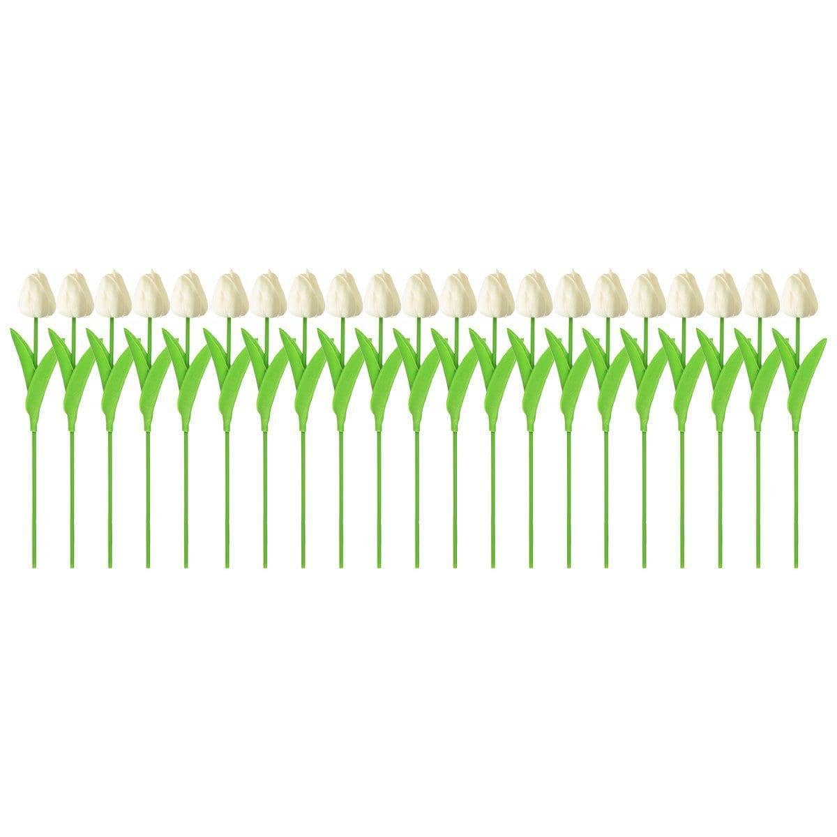 Artificial Tulips with Flexible Stems, 33 cm, Pack of 20 - White