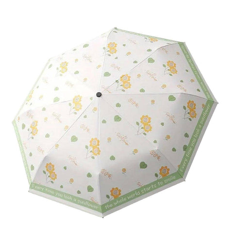 Automatic 3 Fold Floral Umbrella with UV Protection - Yellow Sunflower Print