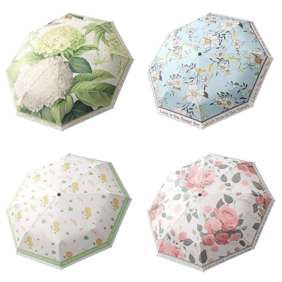 Automatic 3 Fold Floral Umbrella with UV Protection - Yellow Sunflower Print - view 3