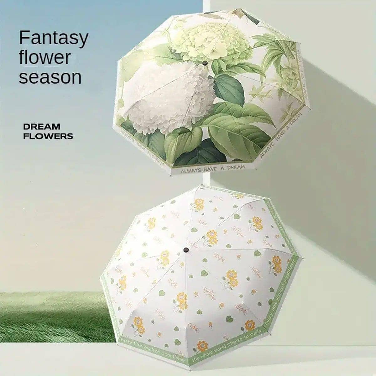 Automatic 3 Fold Floral Umbrella with UV Protection - Yellow Sunflower Print - view 5