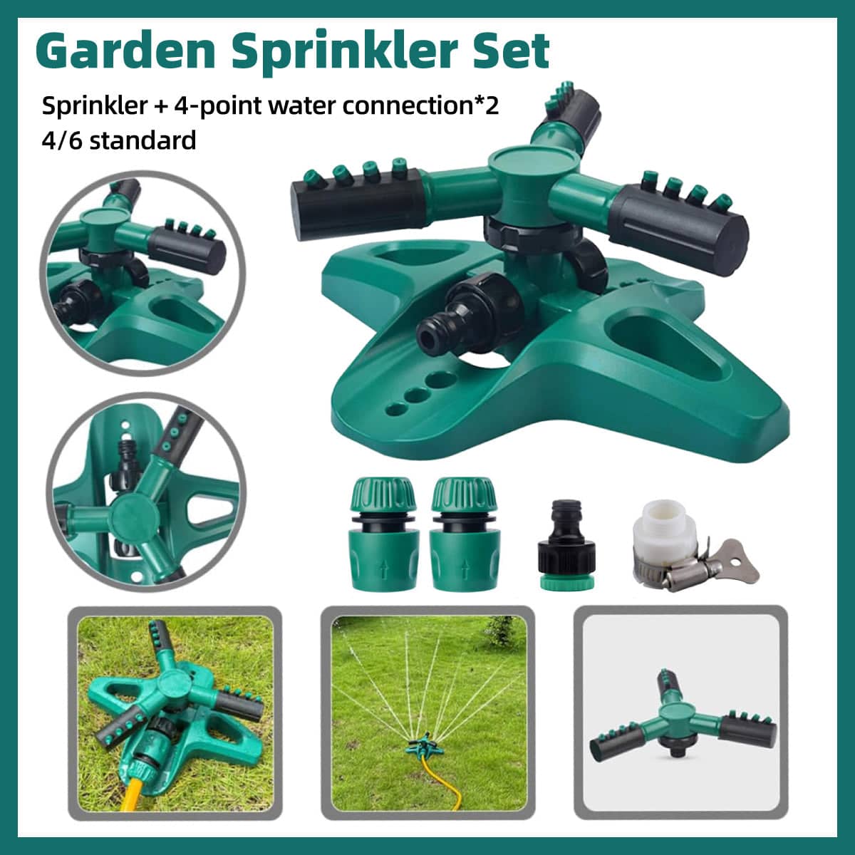 Automatic 360 Degree Rotating Lawn Sprinkler with 12 Nozzles and Hose Connectors