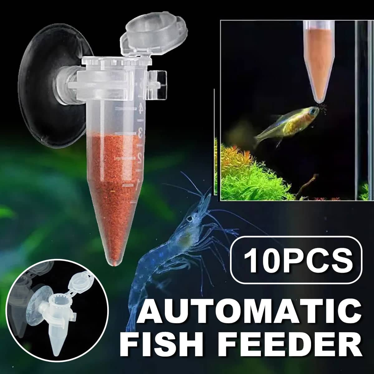 Automatic Brine Shrimp Fish Feeder for Aquarium, Suction Cup, 10 Pack