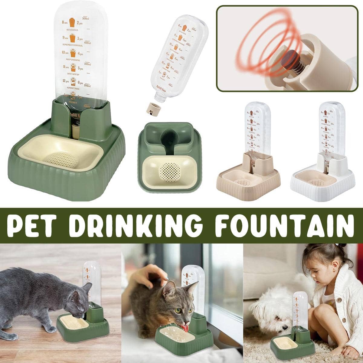 Automatic Cat Water Dispenser - Green, 15.1 x 16.9 x 25.8 cm - view 2