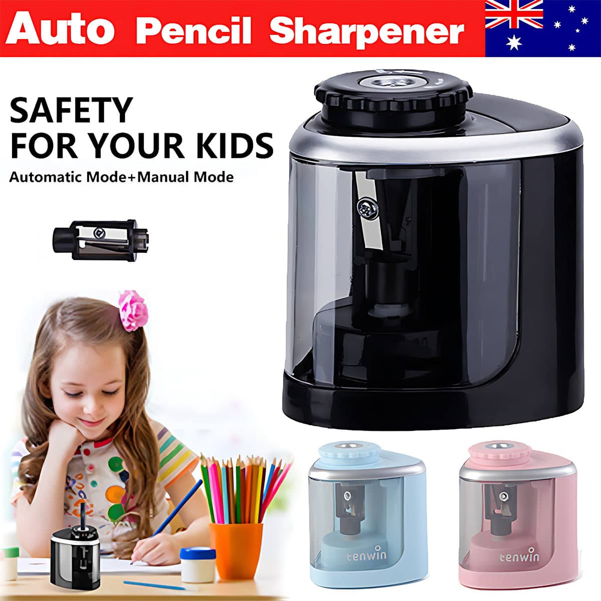 Automatic Electric Pencil Sharpener with 2 Blades - Black - view 2