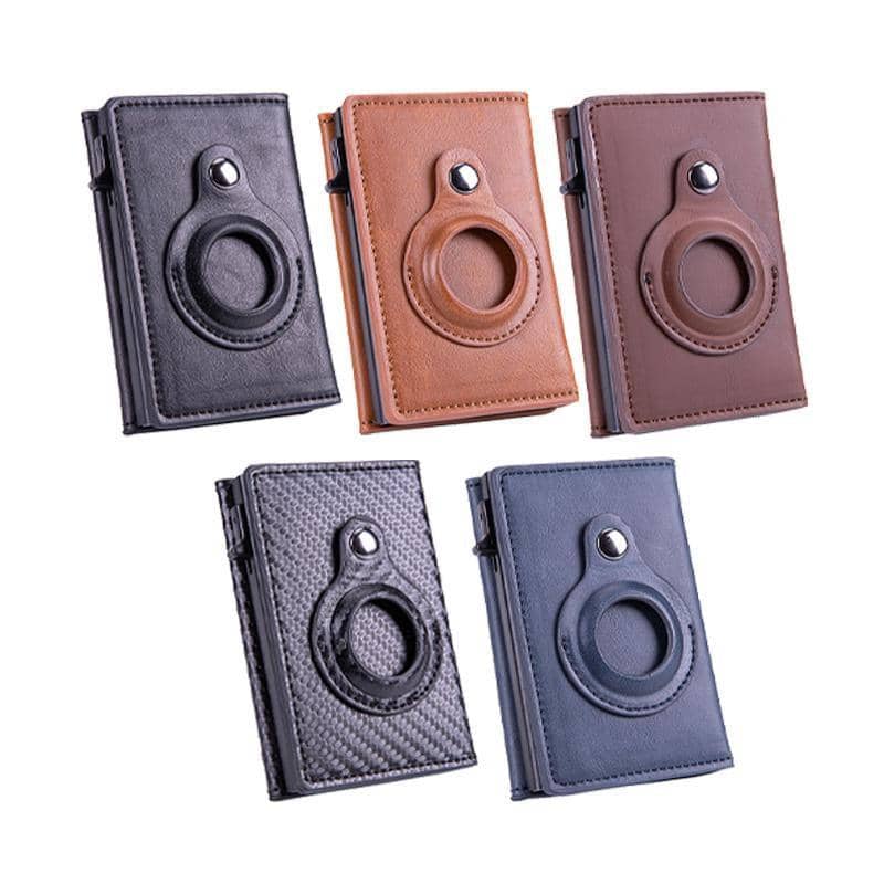 Automatic Faux Leather Card Holder Wallet for AirTag - Coffee Brown - view 3